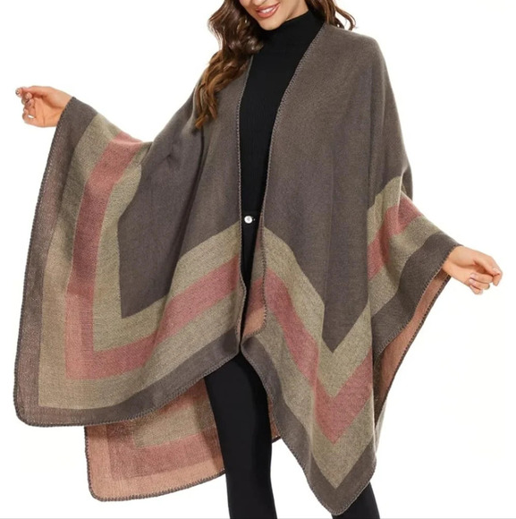 Shawl Wraps for Women, Elegant Knitted Cape Open Front Poncho Scarf Blanket Card - Picture 1 of 9